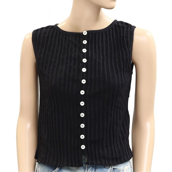 Free People Tilly Vest Blouse Top Knit Ribbed Buttondown Scoop-Neck M NEW 280638 - Picture 6 of 8
